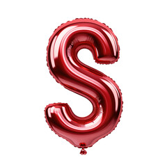 Red metallic S alphabet balloon Realistic 3D on white background. Generative AI