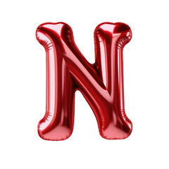 Red metallic N alphabet balloon Realistic 3D on white background. Generative AI