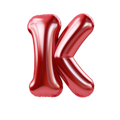 Red metallic K alphabet balloon Realistic 3D on white background. Generative AI