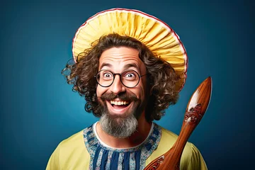 Wandcirkels tuinposter Cheerful gondolier man in glasses has a snow-white smile © petro