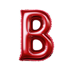 Red metallic B alphabet balloon Realistic 3D on white background. Generative AI