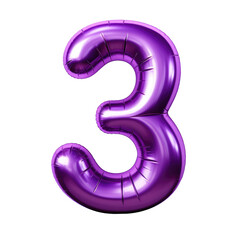 purple metallic number 3 balloon Realistic 3D on white background.