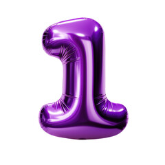 purple metallic number 1 balloon Realistic 3D on white background.