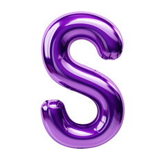 purple metallic S alphabet balloon Realistic 3D on white background.