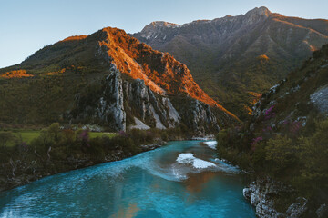Albania landscape river and sunset mountains wild nature scenery travel Balkans beautiful destinations summer season - Powered by Adobe