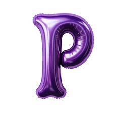 purple metallic P alphabet balloon Realistic 3D on white background.