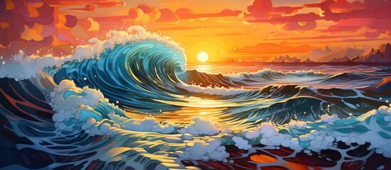 sunset's sea waves