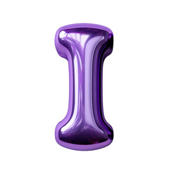 purple metallic I alphabet balloon Realistic 3D on white background.