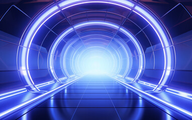 Blue light shining through futuristic tunnel