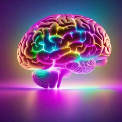Multicolored Brain - 3D Illustration of a human brain painted in different colors - Science and technology, biotechnology and artificial intelligence concept - 697362988