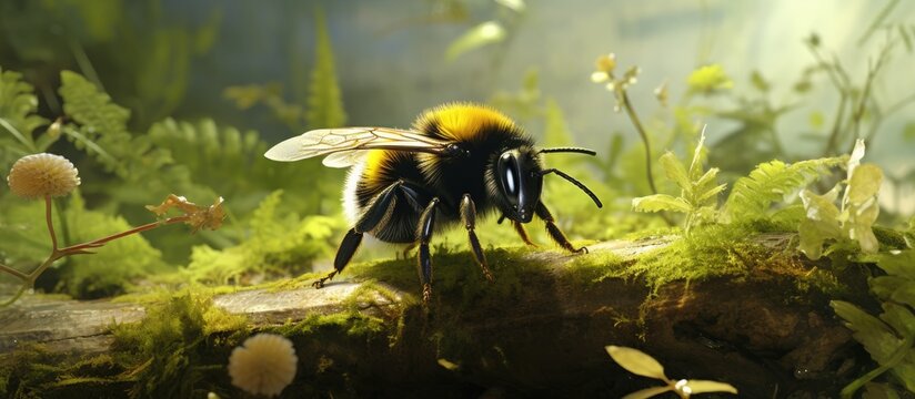 In spring, the buff-tailed bumblebee, Bombus terrestris, digs on the forest floor.