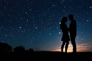 Romantic Couple Silhouette Under Starry Sky