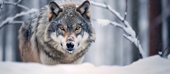 Gorgeous gray wolf in snow.
