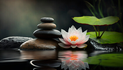 Slats personalizados com sua foto zen stones on a background of water and bamboo and lotus flowers. Generative AI,