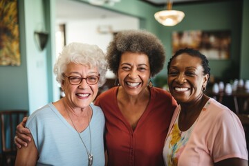Portrait of a elderly group of senior people in nursing home - obrazy, fototapety, plakaty