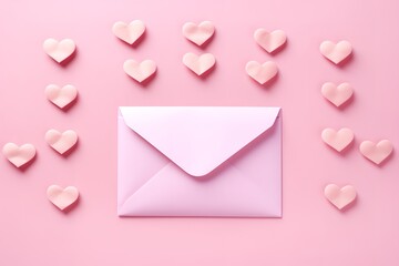 Envelope with heart shape decoration on the side on pink Background