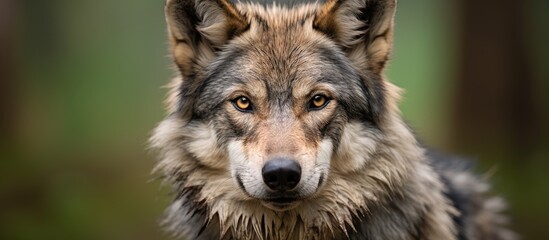 Mexican wolf facing camera with blurred background