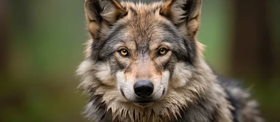 Tuinposter Mexican wolf facing camera with blurred background © TheWaterMeloonProjec