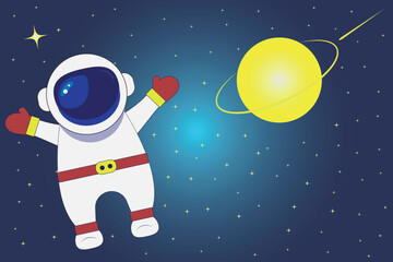 Human Space Flight banner background. Figure of an astronaut in space. Vector illustration - obrazy, fototapety, plakaty