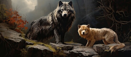 A pair of wolves and other wild animals.