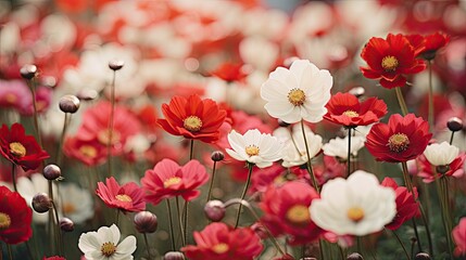 Background of white and red flowers field