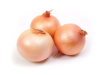 Fresh onions photographed at close range on a white background. generative Ai