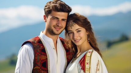 Smiles of Love: Young Couple in Azerbaijan Showcasing Tradition and Happiness