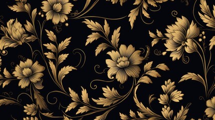 Gold damask pattern on_black background