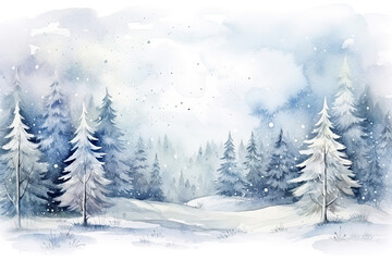 Whimsical Winter Wonderland: Watercolor Landscape With Falling Snow