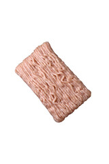 Fresh minced chicken with salt, spices and herbs on a wooden cutting board