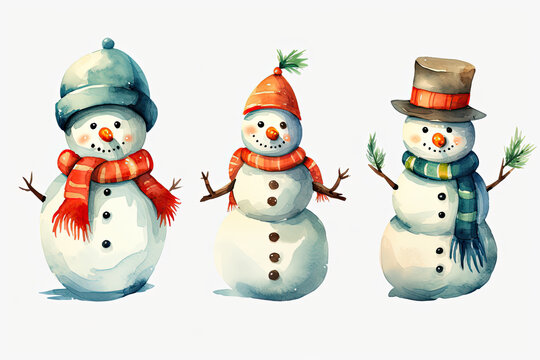 Watercolor Snowman Clipart With White Background