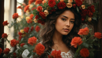 Dziewczyna wśród letnich róż
