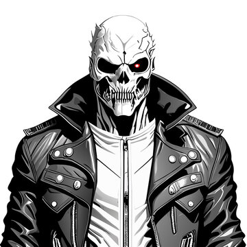 Zombie in black leather jacket on white background