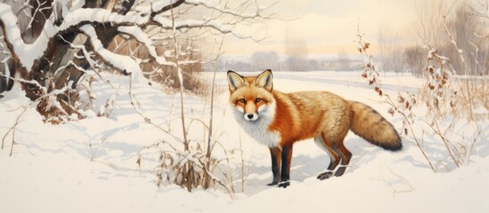 winter scene with a red fox