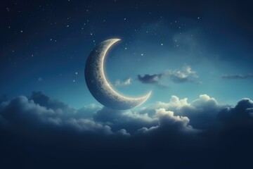 Obraz premium Surreal Crescent Moon in Starry Night Sky