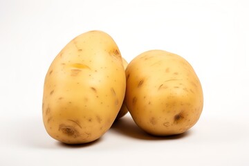 Fresh potatoes photographed at close range on a white background. generative AI