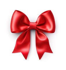 Naklejka premium beautiful red ribbon bow on white background. generative AI