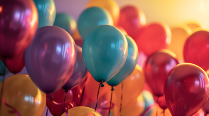 Birthday party decoration,balloon,streamers,hat and gift boxes background generativ ai