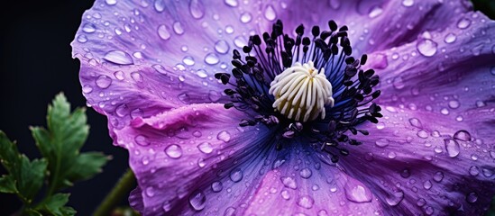 Close-up of a rainy purple poppy - Powered by Adobe