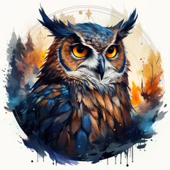 Tuinposter watercolor owl clipart , Generative Ai © moondesigner