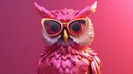 Rolgordijnen owl wearing sunglasses on a solid color background, vector art, digital art, faceted, minimal, abstract. © andrenascimento