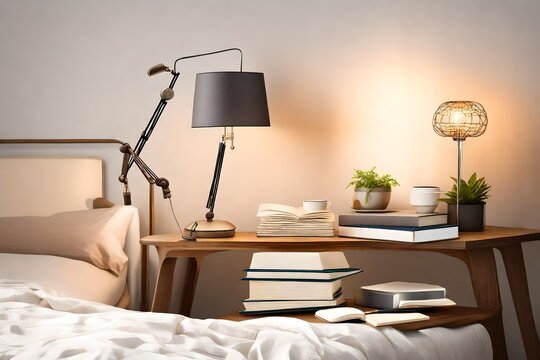 Stylish side of your bedside with a sleek lamp.