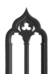 Gothic window plate tracery stylized drawing. Architectural stone engraving; european medieval cathedral/church frame illustration of ogee arch moulding