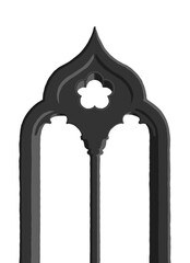 Gothic window plate tracery stylized drawing. Architectural stone engraving; european medieval cathedral/church frame illustration of ogee arch moulding