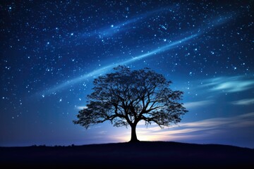 Fototapeta na wymiar Starry Night Sky with Silhouetted Tree