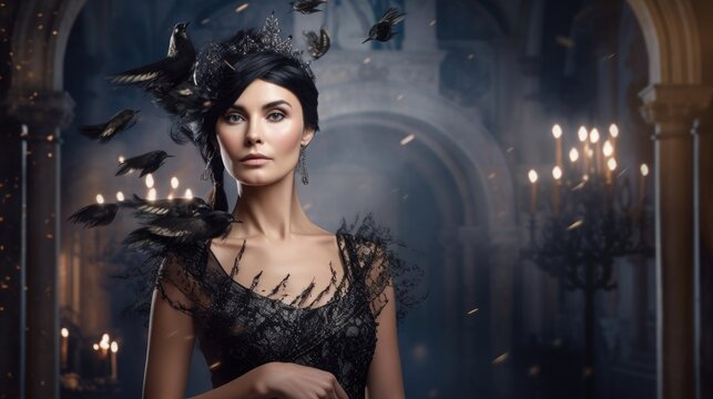 Dark Queen. Fantasy black dress. Created with generative AI.