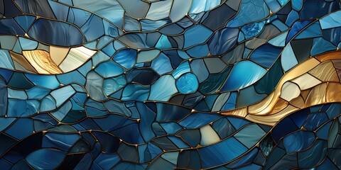 beautiful blue and black glass mosaic background with embossed effect. generative AI - obrazy, fototapety, plakaty