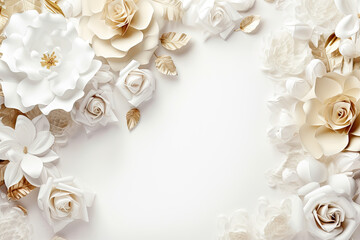 Obraz na płótnie Canvas Beautiful white flowers on white wall background. Wedding or Valentine's day concept