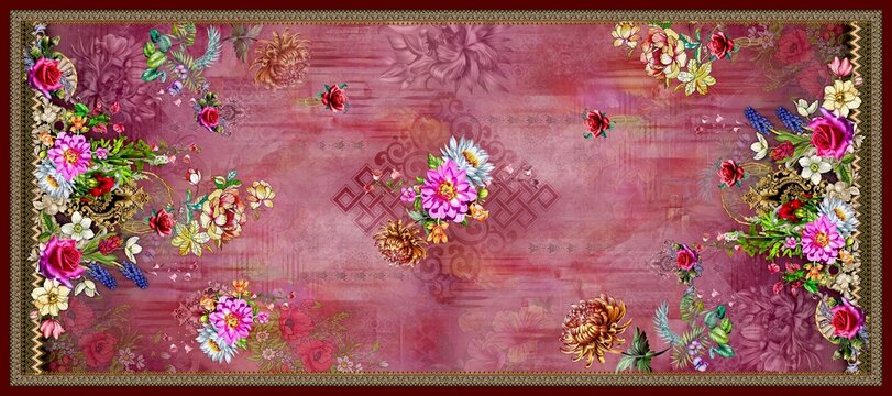 Indian Floral And Abstract Pattern Dupatta For Digital Print Women's Wear,digital Print Design Flower Digital Market,digital Duppta With .