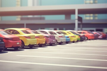 Blurred fuzzy car parking lot with blurry cars